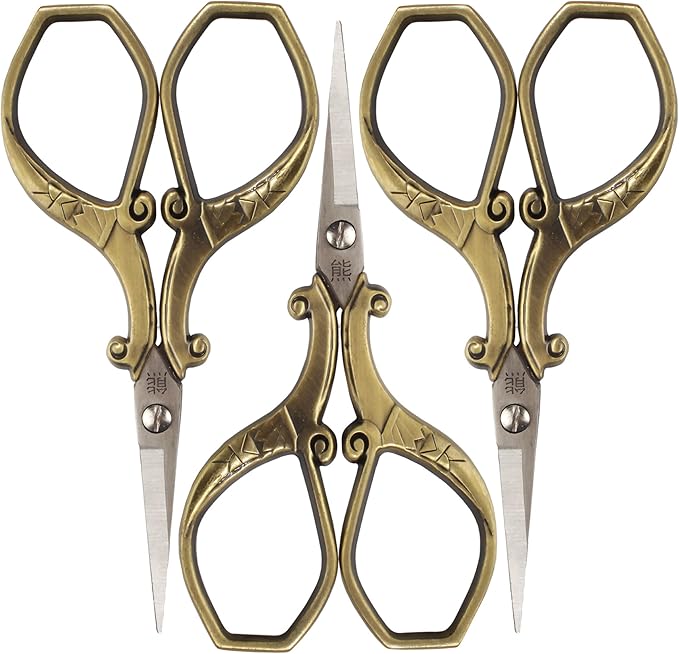 JubileeYarn Chinese Wing & Cloud Embroidery Craft Scissors - Bronze - 3 Scissors
