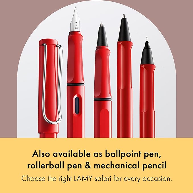 LAMY safari red - Fountain Pen with ergonomic grip & polished steel nib in size B - ideal for any Writing & Calligraphy - including LAMY T 10 blue cartridge - Right-Handed