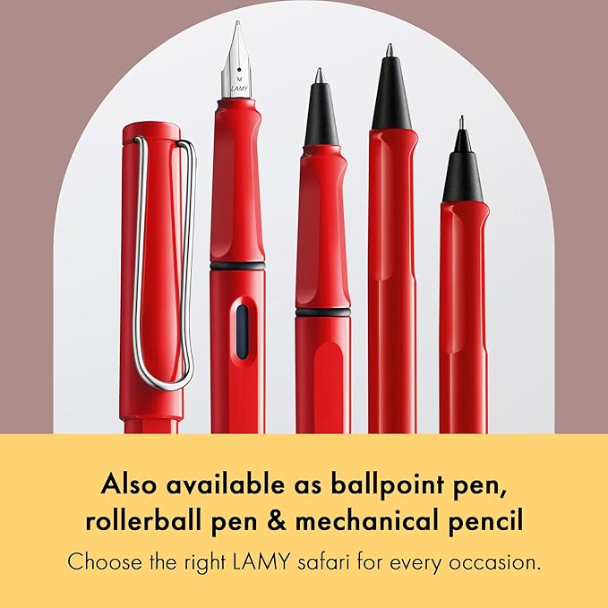LAMY safari red - Fountain Pen with ergonomic grip & polished steel nib in size F - ideal for any Writing & Calligraphy - including LAMY T 10 blue cartridge - Right-Handed