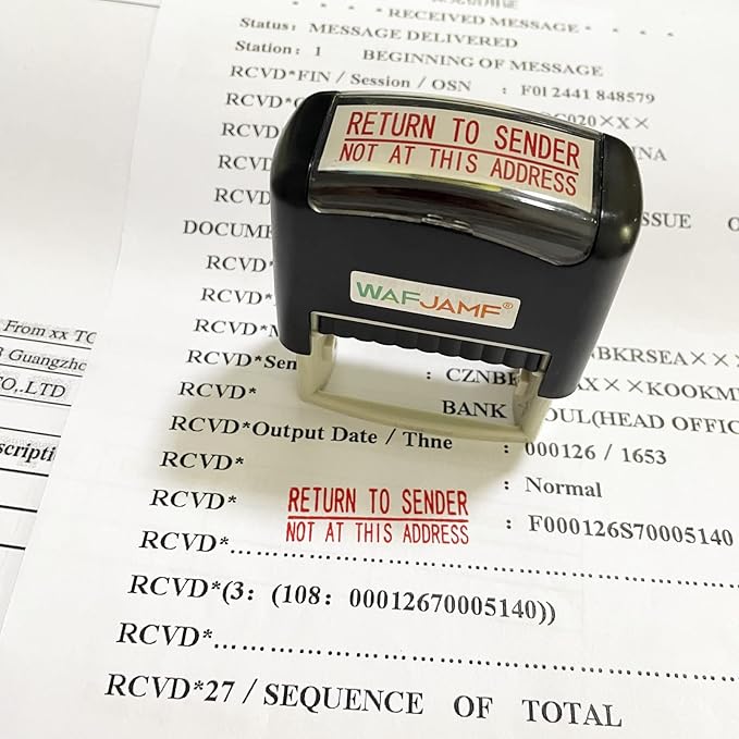 WAFJAMF Return to Sender Not at This Address Stamp – Self Inking Stamp Office Stamp Message Stamp Red Ink-Medium