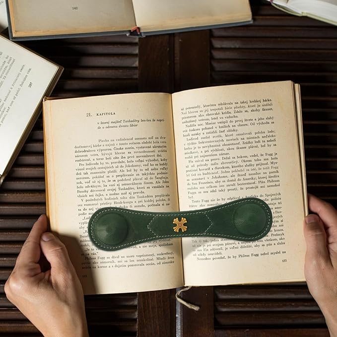 Book Weight Page Holder Heavy Genuine Leather Book Open Holder for Men Women Cookbook Weighted Bookmarks Gift for Writer Reader (02Bookmark Page Holder-Green)