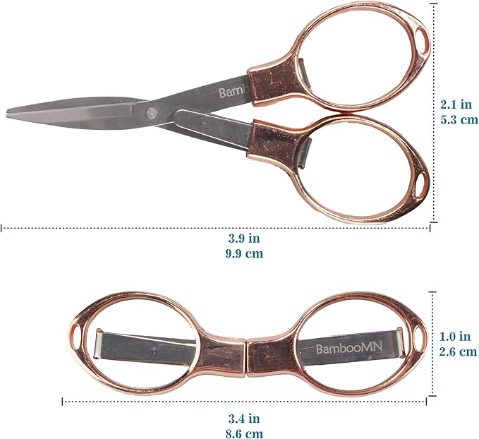 JubileeYarn Portable Travel Safety Folding Scissors Set, One Gold, One Silver, Two Thread Snips, and a Fabric Measuring Tape