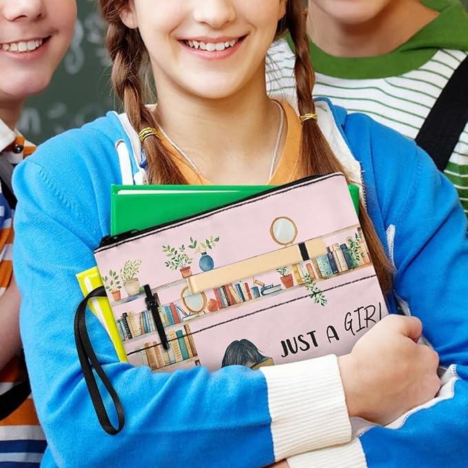 COEQINE 9x11 Book Covers for Paperbacks Pink,Just Girls Who Like Books Cute Cartoon Girls Print Teens Girls Book Protection Book Sleeves with Pen Sleeves