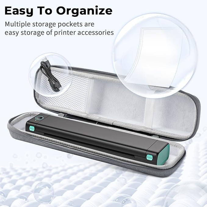 Odaro Portable Printer Storage Travel Carry Case, Compatible with M08F Letter, M08F A4, MT800 Thermal Printer, Compact and Lightweight, Waterproof and Shock Proof - Grey