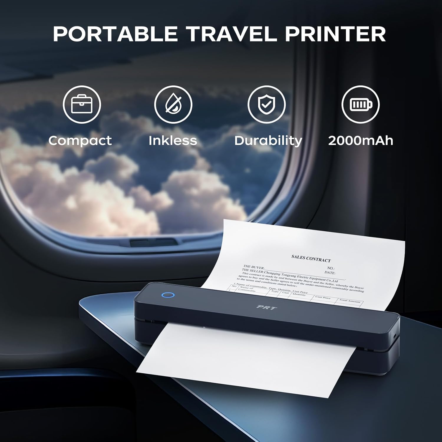 PRT Thermal Portable Printer Wireless for Travel, Inkless Bluetooth Support 8.5"x11" US Letter, A4, Compatible with iOS, Android, Laptop, Mobile Printer for Office, Vehicle, Home Use