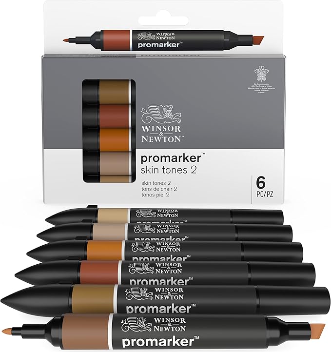 Winsor & Newton ProMarker Set, 6 Count, Skin Tones Set 2