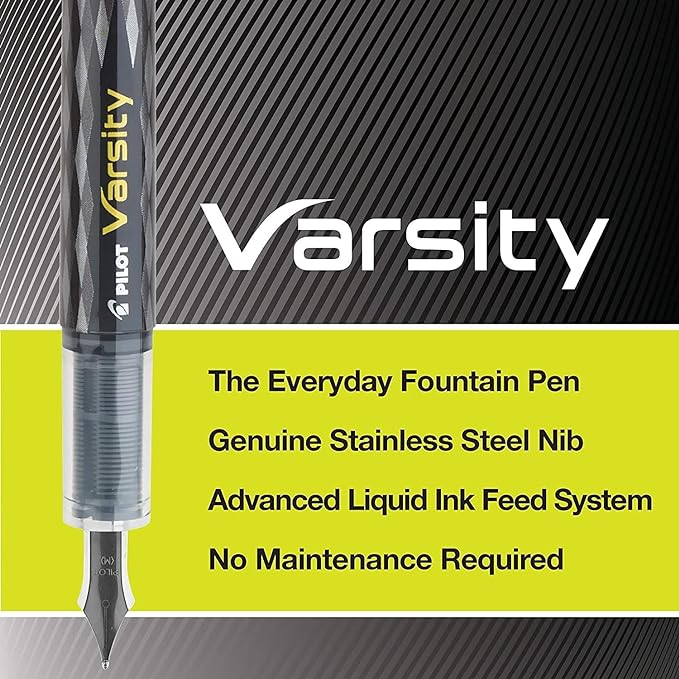 Pilot Varsity Disposable Fountain 6 Pack Combo, 3 Black and 3 Blue Pens