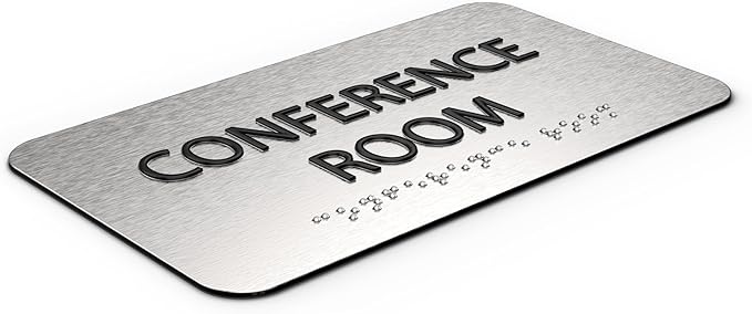 ADA Conference Room Sign for Business - Office Signs, Aluminum Brushed Silver, Tamper-Proof, Heavy Duty Mounting Tape, Easy Install, Office Décor, ADA Compliant, Grade 2 Braille (7”W x 4”H) ADASigns.org