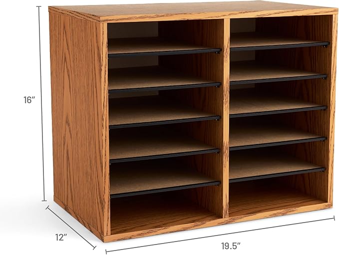 Safco Wooden Paper and Mail Organizer for Home Office and Classroom, Adjustable Shelves and Stackable