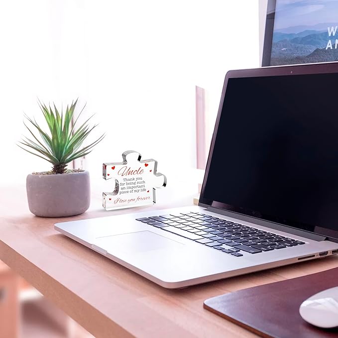 VELENTI Uncle Gifts - Decorative Favorite Uncle Gift - Acrylic Plaque with Red Velvet Bag, Cleaning Cloth, Envelope - Great Birthday Gift, from Niece, Nephew