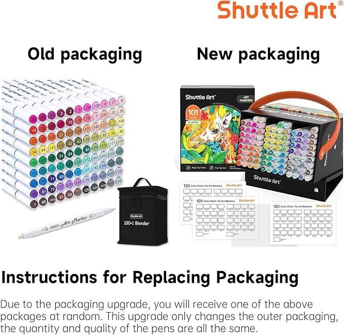 Shuttle Art 101 Colors Dual Tip Alcohol Based Art Markers,100 Colors plus 1 Blender Permanent Marker Pens Highlighters with Case Perfect for Illustration Adult Coloring Sketching and Card Making