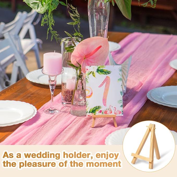 100 Pieces Mini Wood Easel Stands Small Wooden Canvas Easels Display Art Craft Tripod Painting Tabletop Holder for Artist Crafts, Business Cards, Photos, Gift(5 Inch)