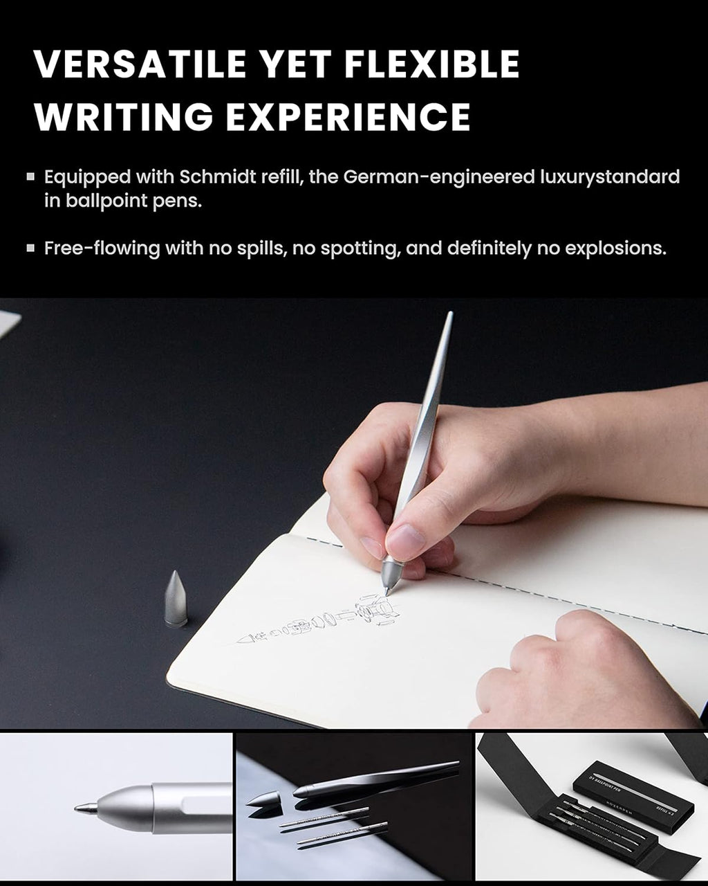 novium Hoverpen Interstellar - German-engineered Ballpoint Pen with Magnetic Features, Starlight Silver