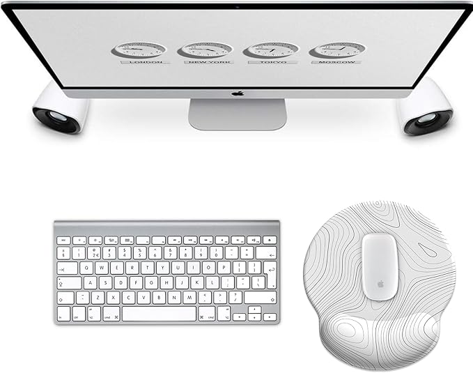 eulps Mouse Pad with Wrist Rest, Comfortable Computer Mousepad with Gel Wrist Support Smooth Surface and Non-Slip PU Base for Pain Relief, Laptop, Office & Home (White Line)