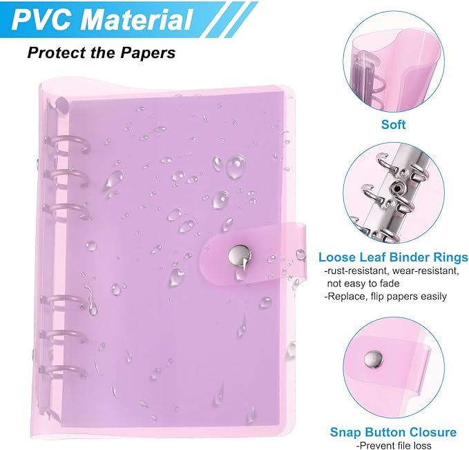 PATIKIL A6 Clear Binder Cover, Soft PVC Loose Leaf Binder Protector Refillable Notebook Shell with Snap Button Closure for DIY Meeting Notebook Folder, Purple