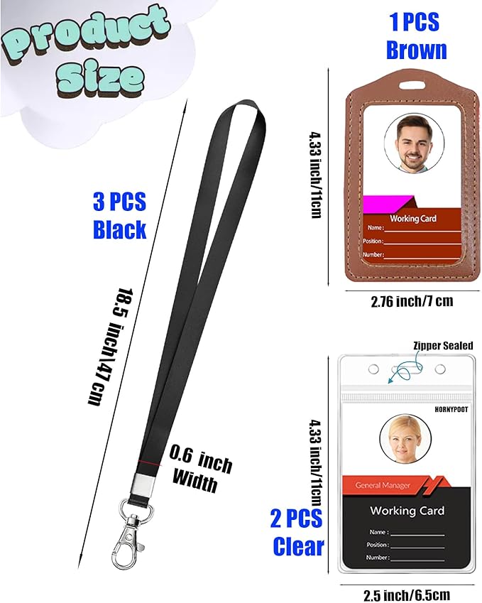 3 Pack Cruise Lanyard for ID Badge Holder,HORNYPOOT Black Lanyards with Vertical Waterproof ID Badge Holder for Office, School, Cruise Ship Cards (3pcs Black)