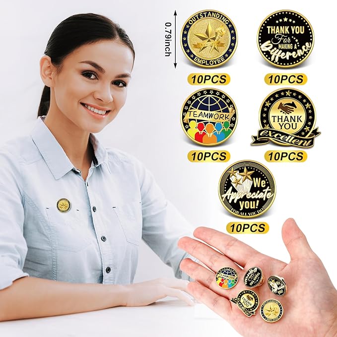 Lyrow 50 Pcs Outstanding Employee of The Month Lapel Pin Excellence Plated Enamel Reward Pin Team Gifts for Employees (Multicolor)