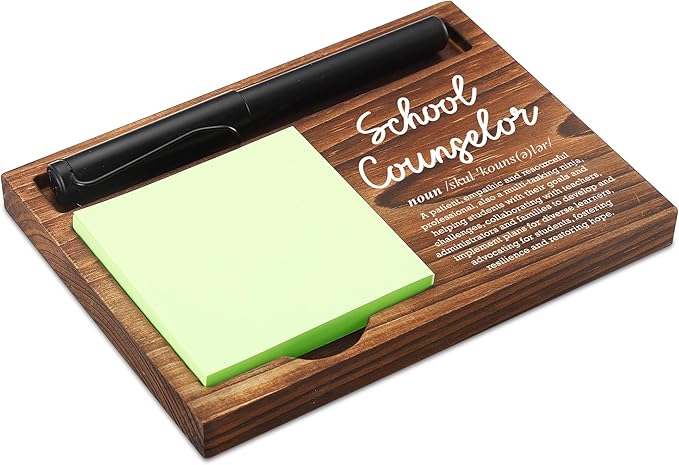 School Counselor Sticky Note Holder Wooden Notepad & Pen Holder 6.5" x 4.7" Sticky Note Pad Holder Dispenser for Desk School Counselor Definition Work Gifts, NPA180
