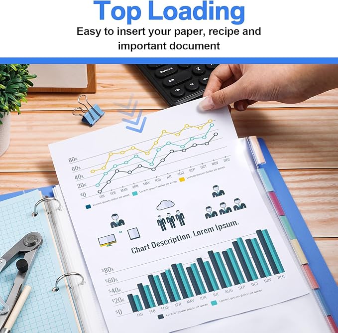 ReliThick 6 Set of 48 Pack Clear Binder Sheet Protectors with 8 Tabs Sturdy Binder Sheet Protectors for 3 Ring Plastic Page Insertable Index Divider, 8.5 x 11 Inch