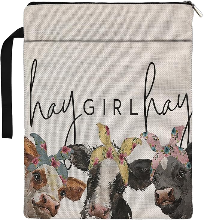Cow Lover Gifts Book Sleeve,Hay Girl Hay Farm Cow Book Sleeve Book Covers Book Protector Pouch with Zipper,Book Sleeve Gifts for Book Lovers Readers,Book Cover for Paperback 9.4x12.1 Inch