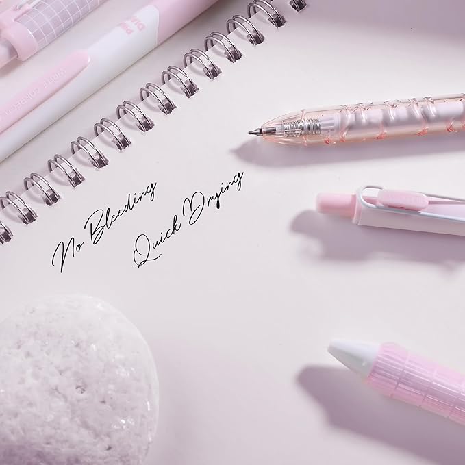 5 Count Pastel Gel Ink Pen Set,Cute Note Taking 0.5mm Fine Point Retractable 5 Count Black Ink Pens for Writing, Journaling, School, Office (Light Pink)