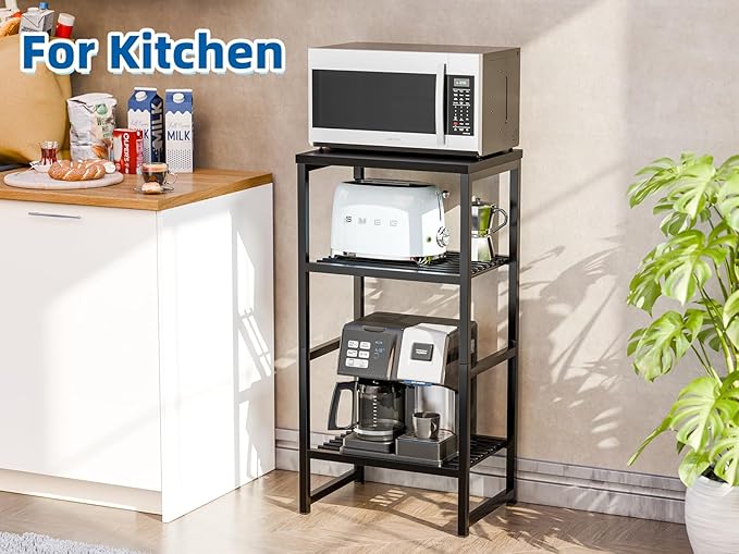 Printer Stand Holder 3 Tier - Heavy Duty Metal Shelving Unit for Under Desk Printer Storage Office Organizer, Industrial Printer Side Table with Wood Desktop for Scanner Fax Machine Black