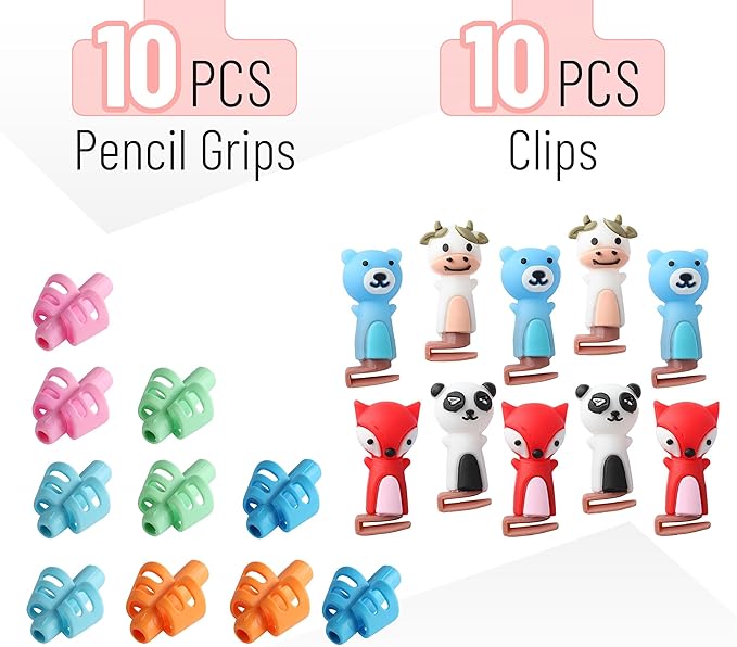 Mr. Pen- Pencil Grips for Kids Handwriting, 20 PCS (10 Finger Grips+10 Clips), Pencil Grips, Pencil Grips for Kids, Pencil Holder For Kids, Pencil Grippers, Finger Grips For Pencils, Pen Grip