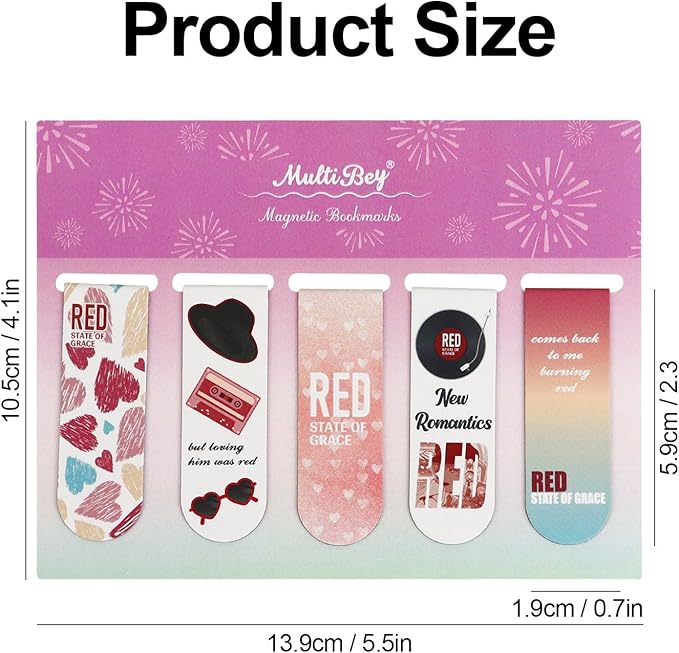 10Pcs Magnetic Bookmarks T-S Bookmarks Page Markers for Fans Readers, Women, Men, Book Lovers, Students Teachers, Funny Office Supplies Stationery Gifts Used in Office, School, Home (Red)