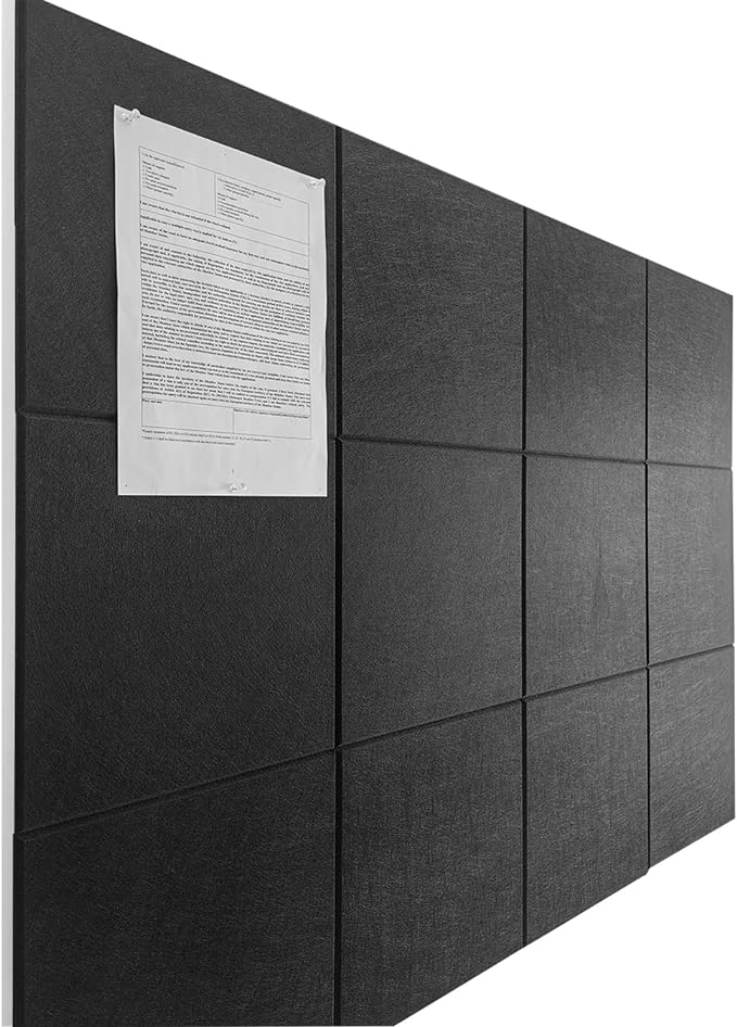 Large Cork Board Alternative - 12 Pack Felt Wall Tiles with Safe Removable Adhesive Tabs, Cork Boards for Walls Cork Board for Office Pin Board Tack Board Cork Board 48 x 36 - Black