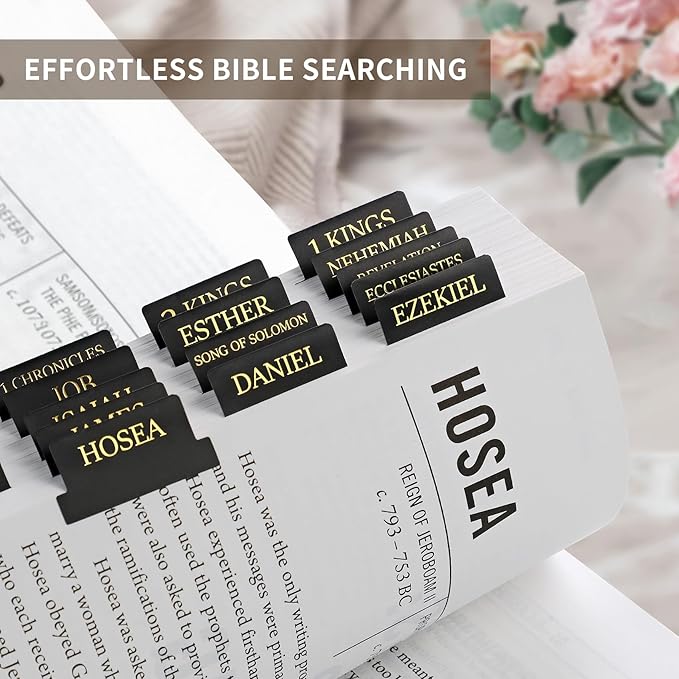 Bible Tabs for Women & Men, Laminated Bible Tabs for Study Bible, Large Print Bible Tabs for Easy Navigation, Bible Index Tabs, 66 Tabs Old & New Testament, Extra 9 Blank Tabs - Black