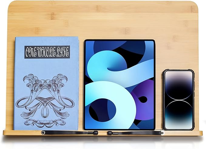 wishacc Book Stand, Extra Large (19.68 x 14 inches) Bamboo Wood Book Holder Recipe Stand for Thick Book Reading Hands Free