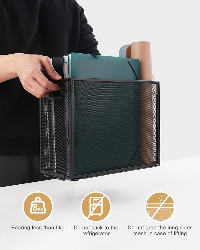 Oterri Hanging File Organizer, Metal File Organizer, Portable Desktop File Organizer for Letter Size Folder, Mesh Hanging File Crate for Office,Folders Not Included(Cool Black,2 Pack)