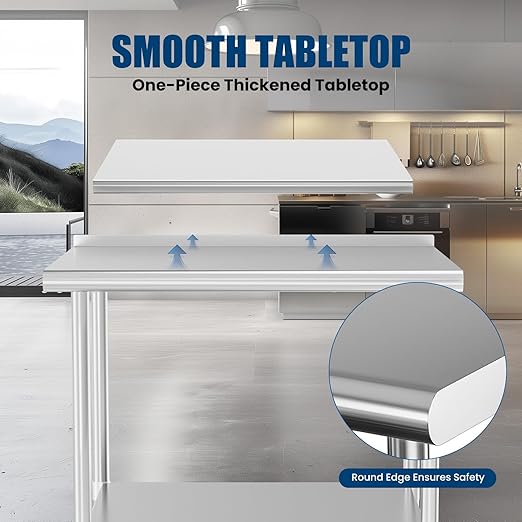 Stainless Steel Table with Wheels 30 x 30 Inches Metal Prep Table with Backsplash & Adjustable Undershelf, Stainless Table for Commercial Kitchen, Outdoor, Restaurant, Hotel & Garage