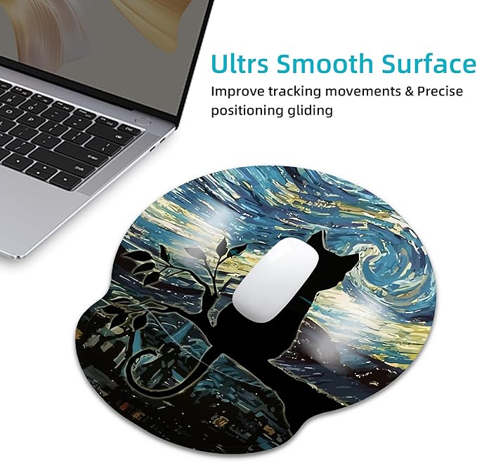 Ergonomic Mouse Pad with Wrist Support,Aesthetic Black Cat Mouse Pad with Wrist Rest,Relieve Wrist Pain Mousepad Non-Slip Rubber Base,Cute Mouse Pads for Desk,Computers,Laptop,Office,Accessories
