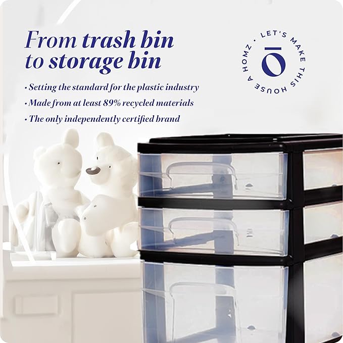 Homz Plastic 4 Clear Drawer Medium Home Organization Storage Container Tower with 2 Large Drawers and 2 Small Drawers, Black Frame (2 Pack)