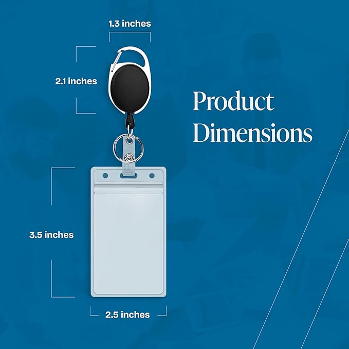 Will Well ID Badge Holders with Clip and Keyring - Vertical Clear Plastic 3.58" x 2.52" Sleeves Fit Up to 3 Cards - Retractable 24" UHMWPE Fiber Pull Cords for Easy Access - 10-Pack, Black Reels