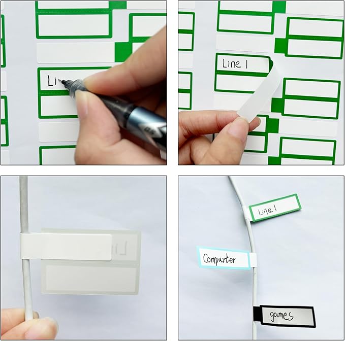 300 PCS Cable Labels,10 Colors Waterproof Cable Tags Wire Labels for Cable Management,Color Border Cord Labels Can Write On,Self Adhesive Wire Labels