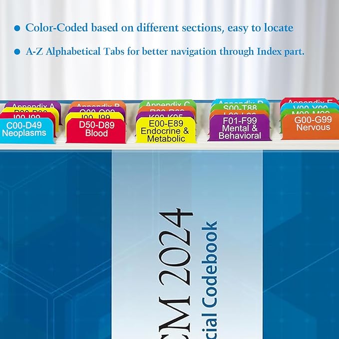 Index Tabs for ICD-10-CM 2024 The Complete Official Codebook-AMA Version, Complete Book Tabs Set to Index All Important Parts, Laminated Durable with Blank Tabs & Page Numbers (Book Not Included)