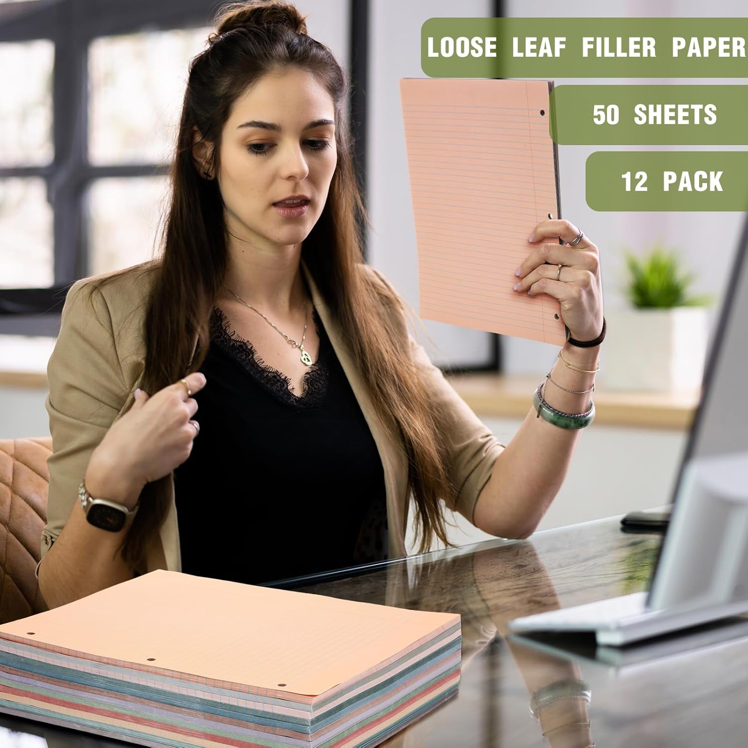 PerKoop 600 Sheets Colored Loose Leaf Paper 8.5" x 11" college ruled Lined 3 Hole Punched notebook Filler Paper for 3 Ring Binders Office School Supplies (Retro Color)