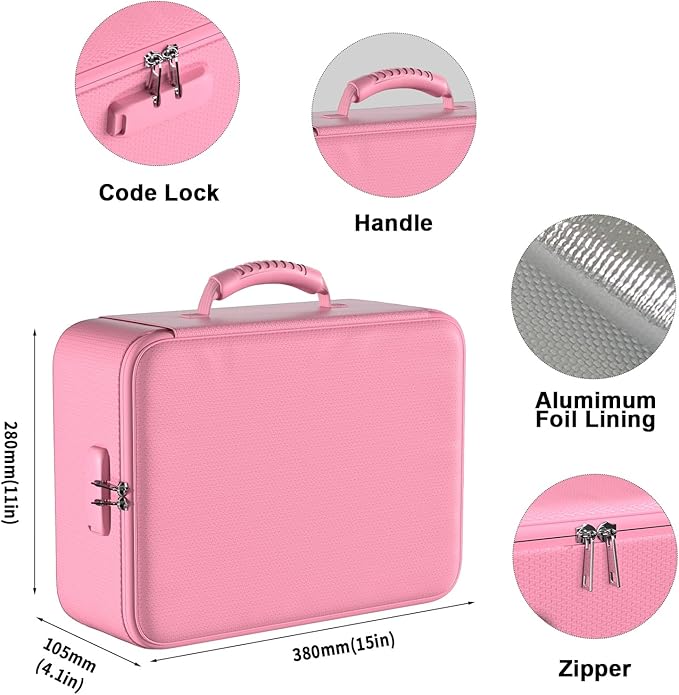 DocSafe 5200°F Document Organizer with Lock,Upgraded Heat Insulated Fireproof＆Waterproof Box 8 Layers File Organizer,Portable Home Travel Safe Storage for Important Documents, Files,Pink (Soft)