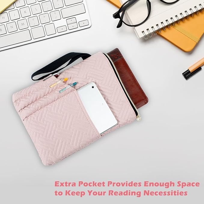 Book Sleeve with Zipper, 11"X9" Padded Book Protector, Washable Quilted Book Covers for Paperbacks, Book Pouch with Pockets for Book Lover Gifts