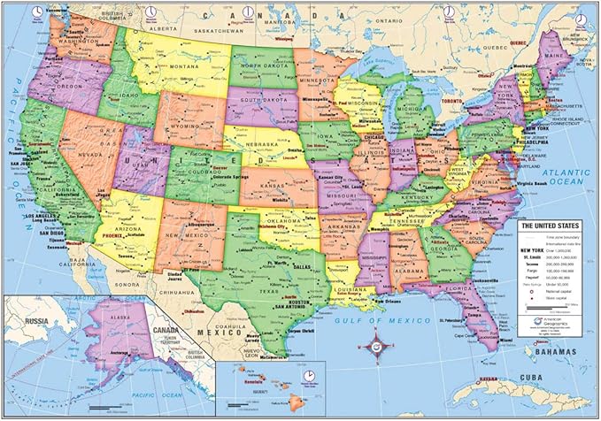 US and World Desk Map (13" x 18" Laminated) for Students, Home or Classroom Use by Lighthouse Geographics