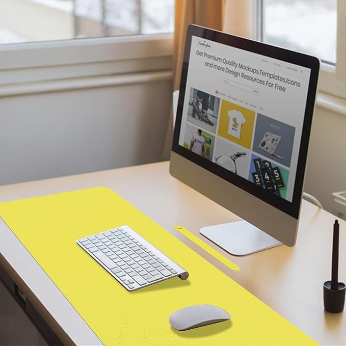 Boutilon Leather Desk Pad 30" x14",Non-Slip Mouse Pad,Office Desk Mat,Waterprooft PU Leather Desk Blotter,Desk Pad Protector,Desk Writing Pad for Home Office Decor (M-Lemon)