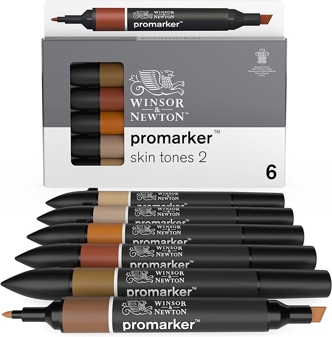 Winsor & Newton ProMarker Set, 6 Count, Skin Tones Set 2