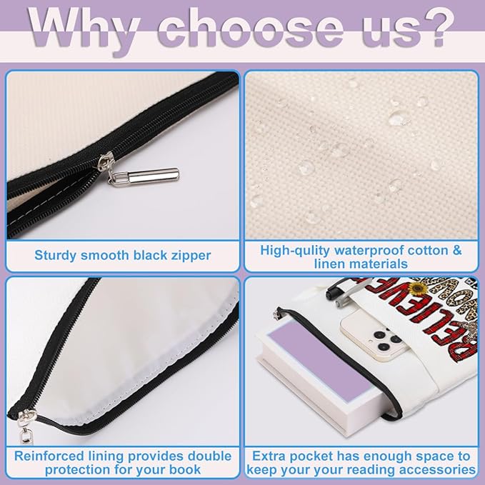 Inspirational Western Faith Christian Gifts Book Sleeve Book Cover Religious Cowgirl Accessories for Women Daughter BFF Friendship Christmas Birthday Book Lovers Gifts Book Protector with Zipper