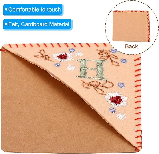 PATIKIL Personalized Embroidered Corner Bookmark, Cute Flower Felt Stitched Triangle Book Mark Page Marker for Women Men Book Lovers Teachers, Pink, Letter H