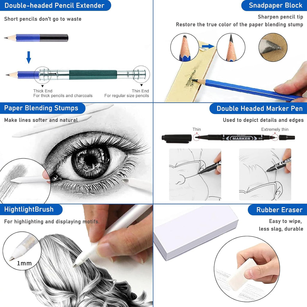 146Pcs Drawing and Sketching Colored Pencils Set, Art Supplies Include Sketch Charcoal Colored Metallic Watercolor Graphite Mark Pencils, Professional Drawing kit and Sketchbook for Artists Adult