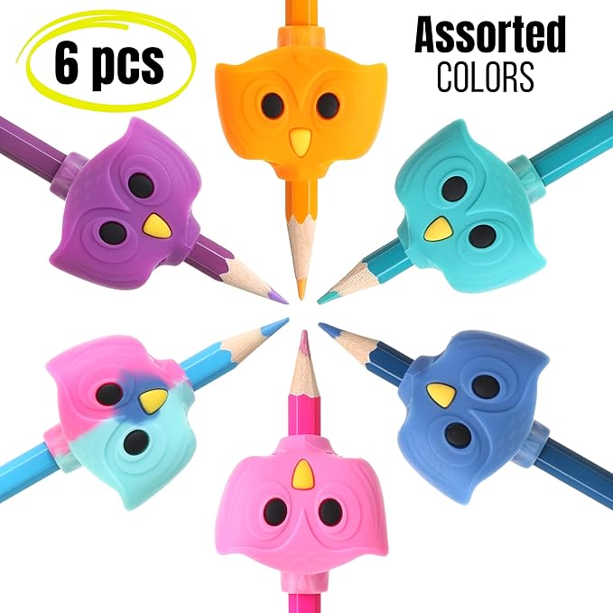 Mr. Pen Owl Pencil Grips, 6 pcs, Silicone Gel, Cute, Fits Pencils, Pens, Crayons