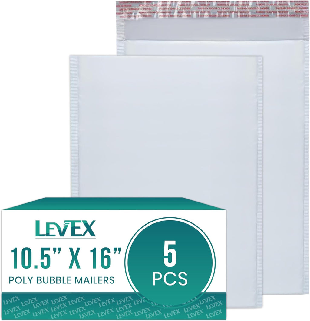 Levex - #5 10.5" x 16" [5 Pack] Poly Bubble Mailers, Padded Envelope Mailers, Packing Envelope & Mailing Bags for Shipping
