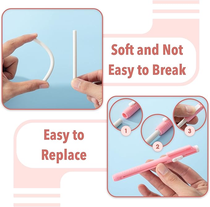 Mr. Pen- Retractable Mechanical Pencil Eraser, Pack of 6, Pastel Colors, Artist & Pen Eraser